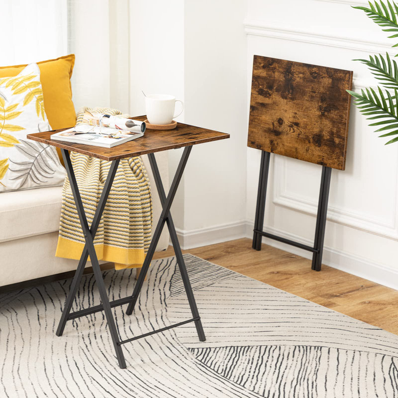 Rustic Brown And Black Folding Tv Tray Table Stylish Snack Table For Meals And Leisure